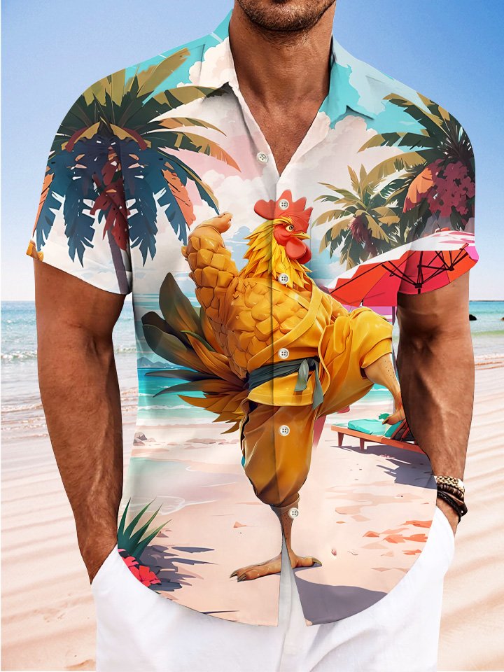 Camisa informal de manga corta con botones y bolsillo para hombre, estilo playero, estilo Kung Fu, divertido y veraniego, de Alohadaddy