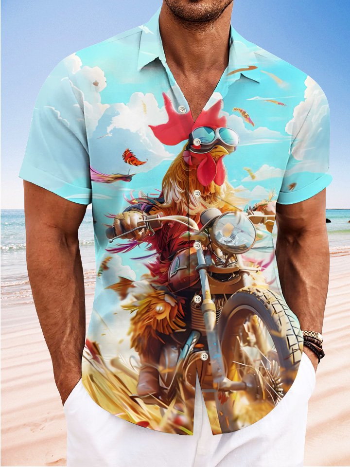 Alohadaddy Summer Funny Cock Motorcycle Hommes Poche Bouton Décontracté Vacances Chemise À Manches Courtes