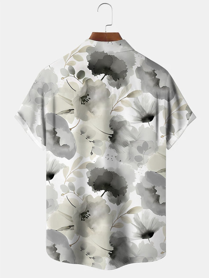 Camisa informal de manga corta con botones y bolsillos para hombre, con pintura de tinta y flores de verano de Alohadaddy