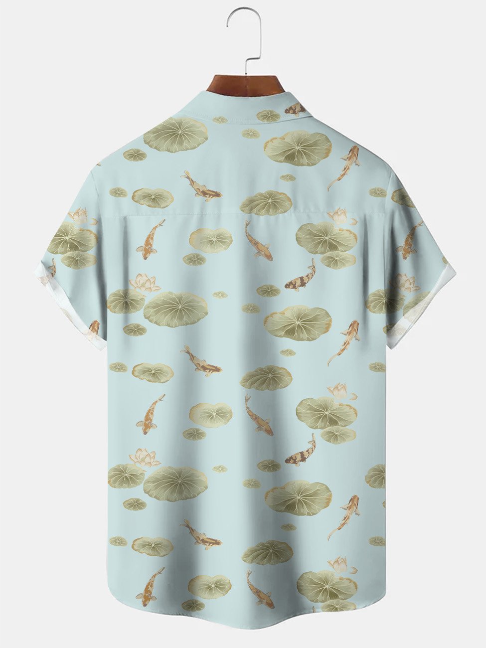 Camisa de manga corta informal con botones y bolsillo para hombre, estilo étnico, con estampado de pez loto de verano de Alohadaddy