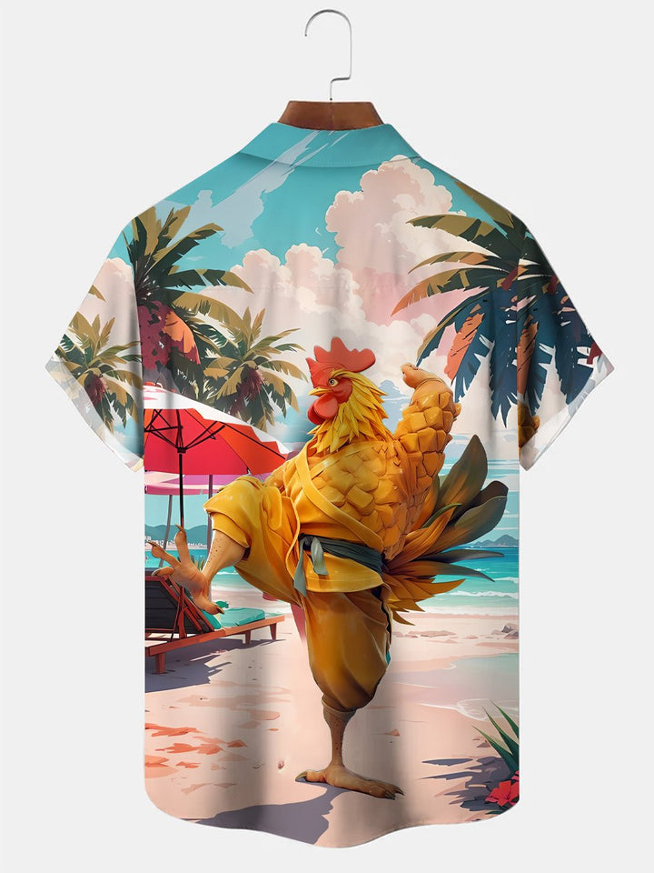 Camisa informal de manga corta con botones y bolsillo para hombre, estilo playero, estilo Kung Fu, divertido y veraniego, de Alohadaddy