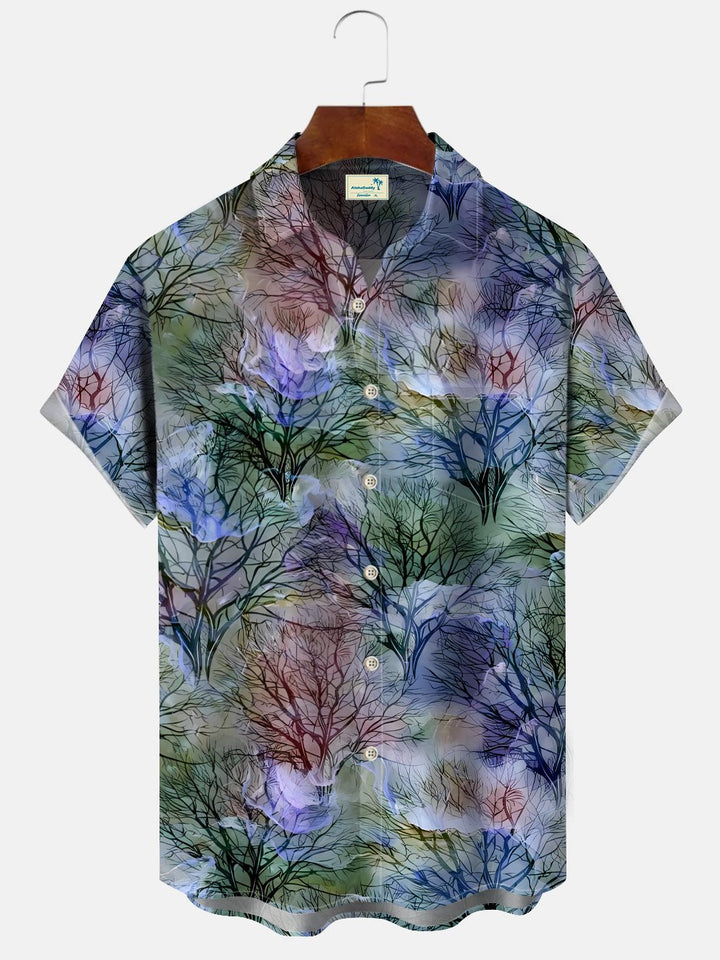 Alohadaddy Summer Plant Tree Men Button Pocket Casual Short Sleeve Shirt