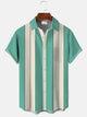 Alohadaddy Summer Geometric Stripes Men's 50S Bowling Commuter Button Pocket Casual Short Sleeve Shirt
