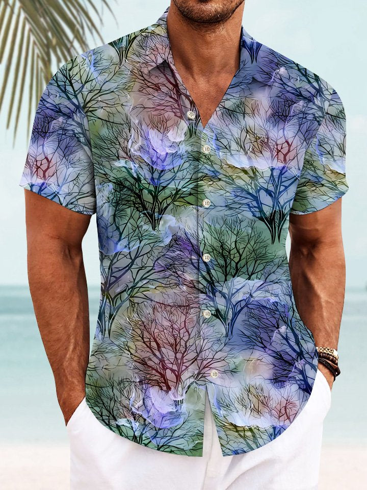 Alohadaddy Summer Plant Tree Men Button Pocket Casual Short Sleeve Shirt