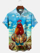 Alohadaddy Summer Funny Rooster Art Men Button Pocket Casual Vacation Short Sleeve Shirt