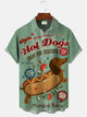 Alohadaddy Summer Retro Hot Dog Graffiti Art Men Button Pocket Casual Vacation Short Sleeve Shirt