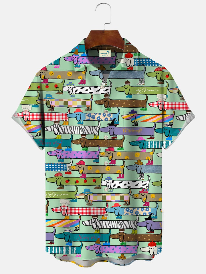 Chemise à manches courtes décontractée avec poche à boutons pour homme, motif hot-dog amusant, été, Alohadaddy