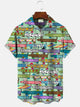 Alohadaddy Summer Funny Hot Dog Art Men Button Pocket Casual Vacation Short Sleeve Shirt