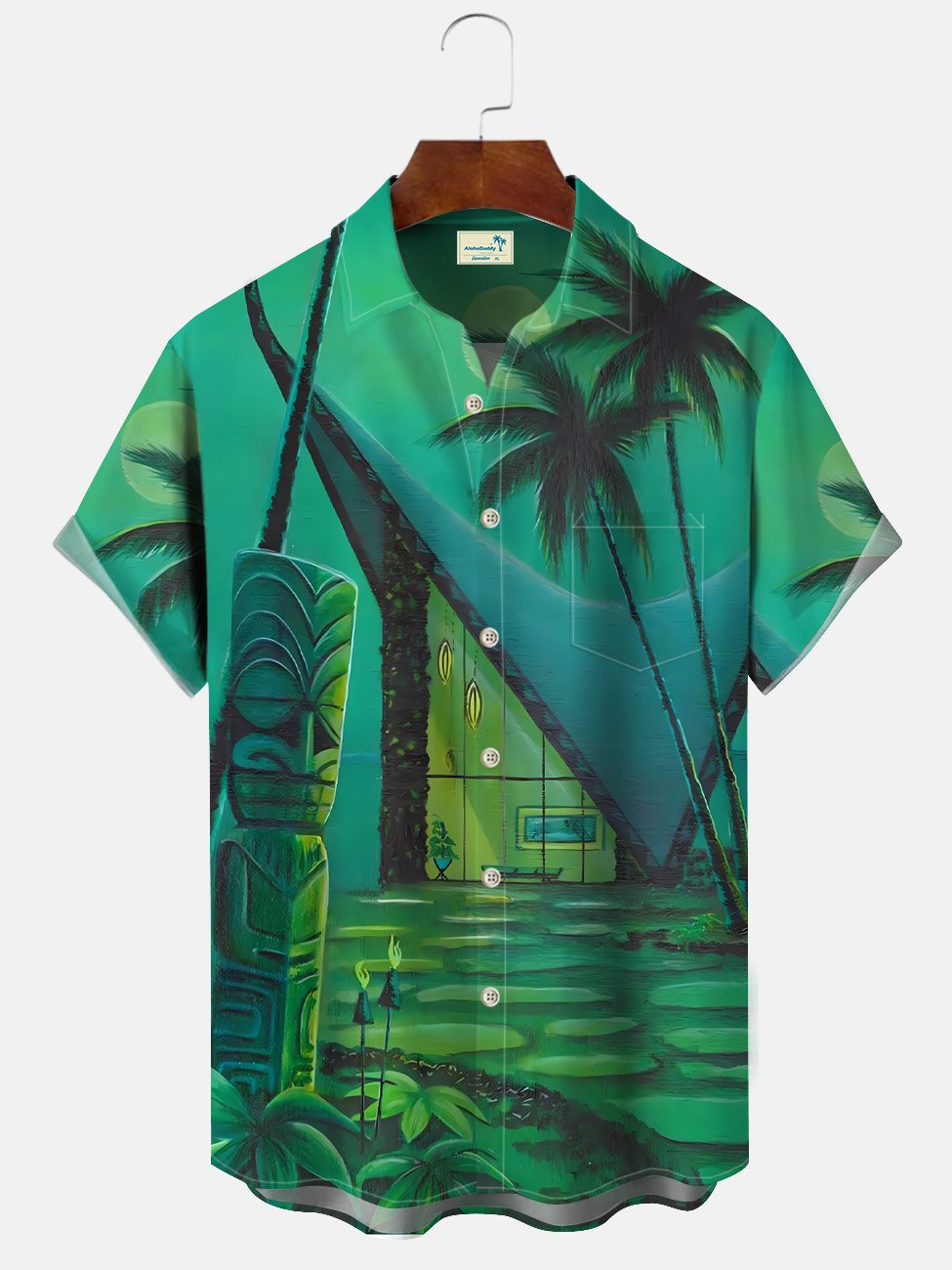 Alohadaddy Summer Stone Statue Mural Ethnic Men Button Pocket Casual Vacation Short Sleeve Shirt