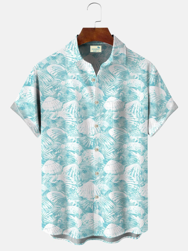 Chemise à manches courtes décontractée pour homme avec poche boutonnée et coquillages d&