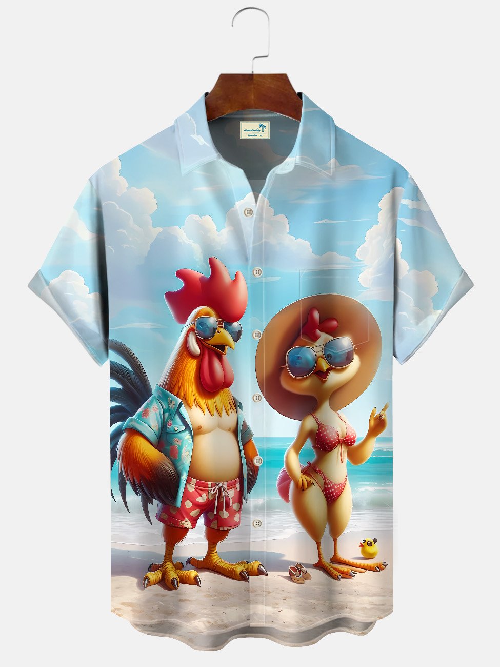 Alohadaddy Summer Beach Animals Funny Rooster Buttons Pockets Leisure Vacation Short Sleeve Shirt
