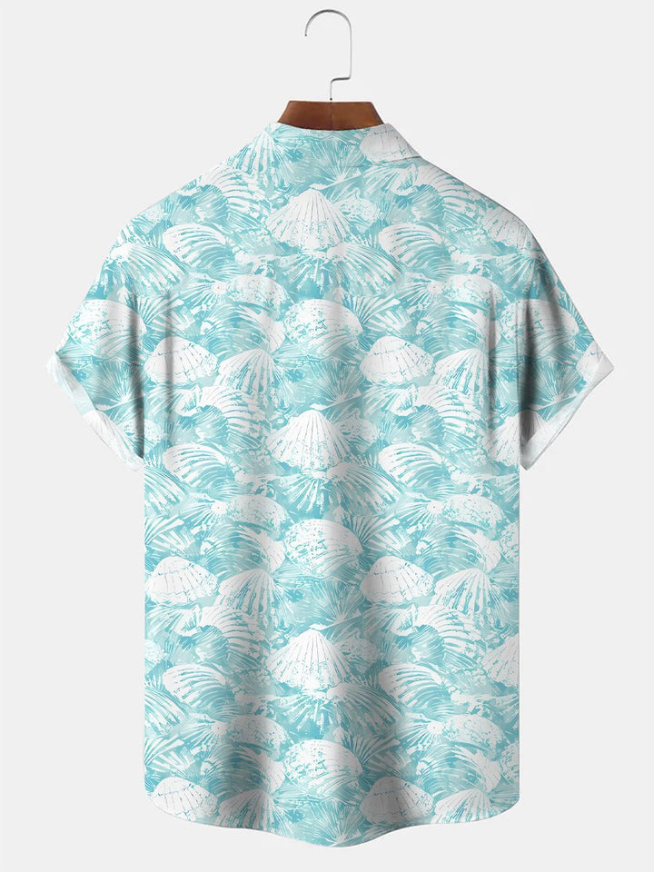 Chemise à manches courtes décontractée pour homme avec poche boutonnée et coquillages d&