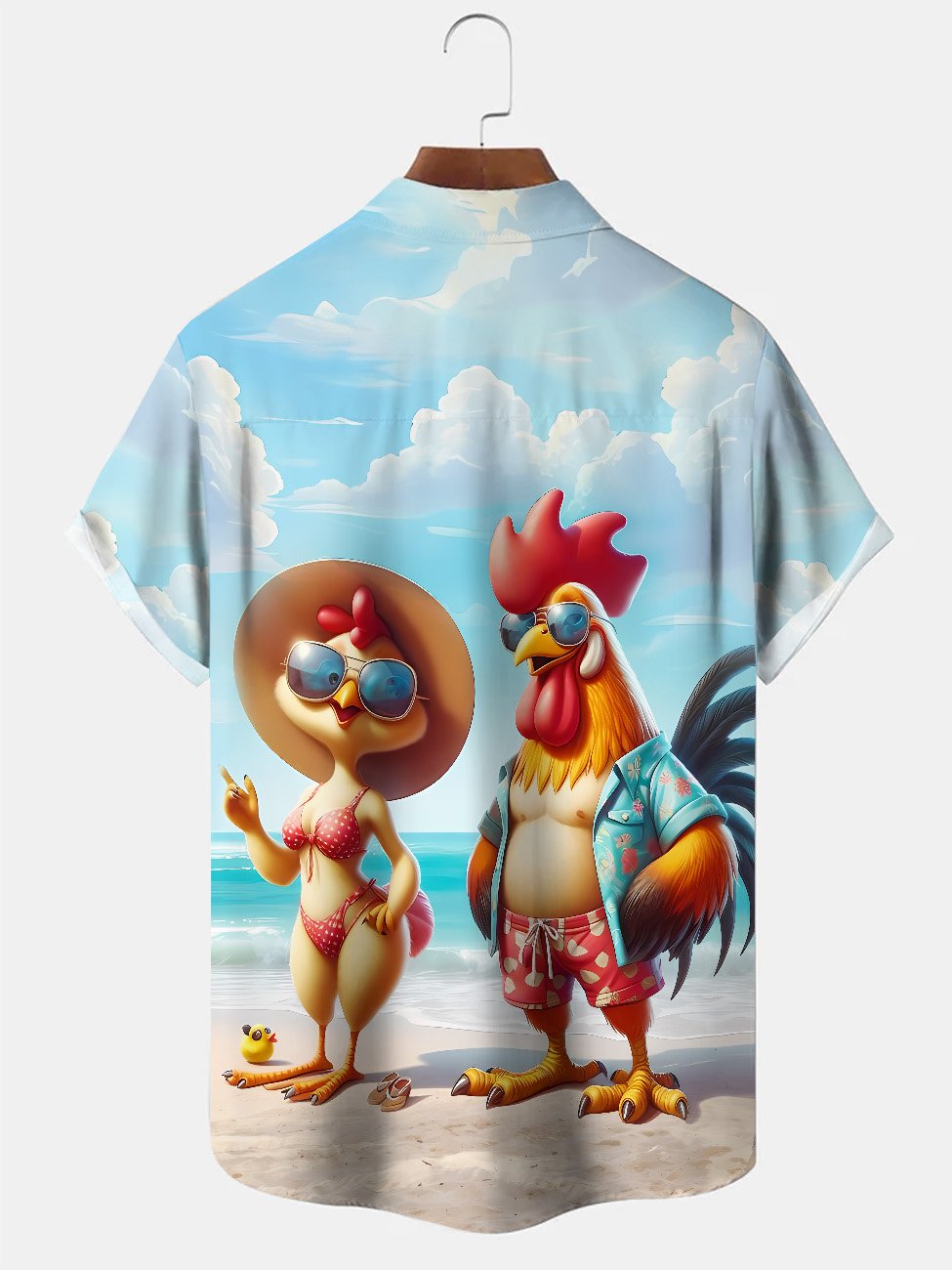 Alohadaddy Summer Beach Animals Funny Rooster Buttons Pockets Leisure Vacation Short Sleeve Shirt