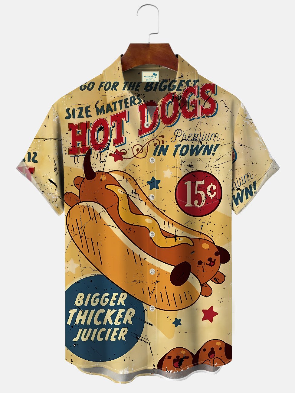 Alohadaddy Summer Hot Dog Art Letters Buttons Pockets Casual Vacation Short Sleeve Shirt
