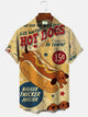 Alohadaddy Summer Hot Dog Art Letters Buttons Pockets Casual Vacation Short Sleeve Shirt