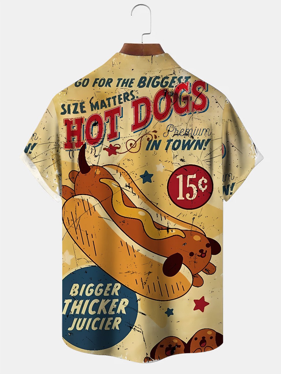 Alohadaddy Summer Hot Dog Art Letters Buttons Pockets Casual Vacation Short Sleeve Shirt