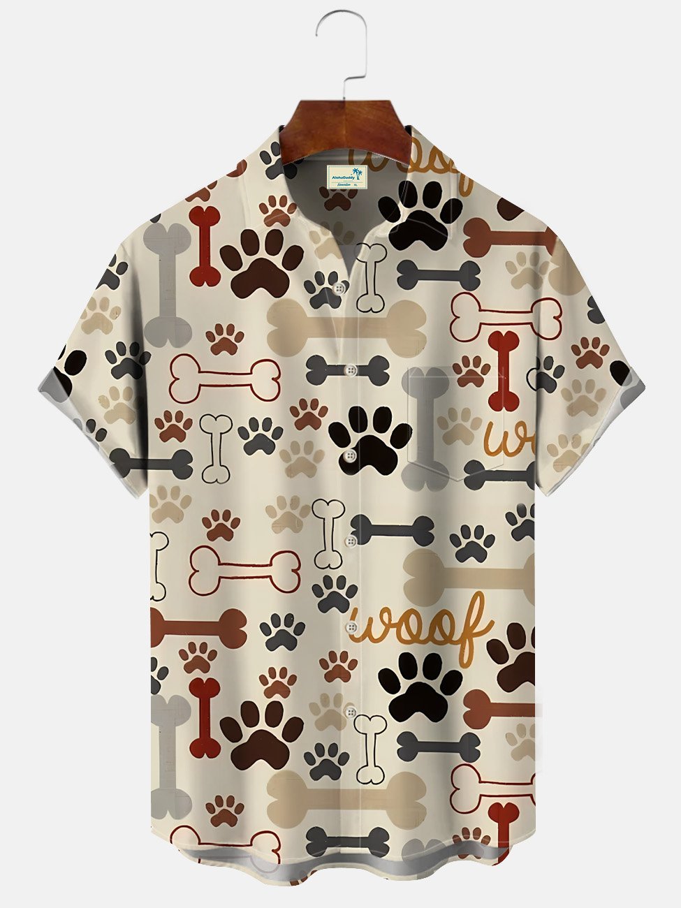 Alohadaddy Summer Animal Puppy Men Button Pocket Casual Vacation Shirt