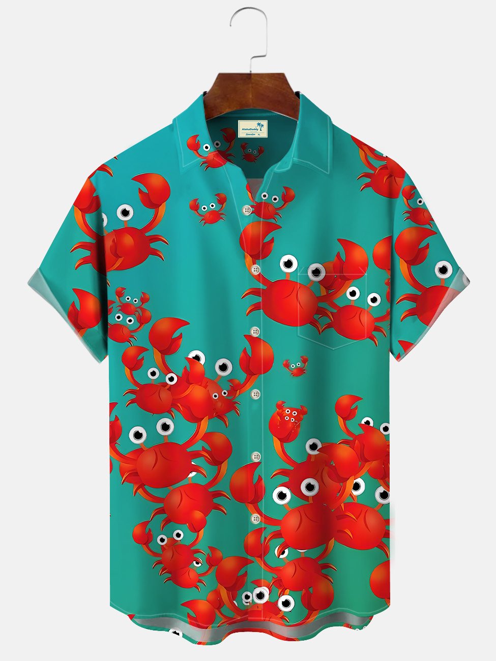 Alohadaddy Summer Ocean Crab Men Button Pocket Casual Vacation Shirt