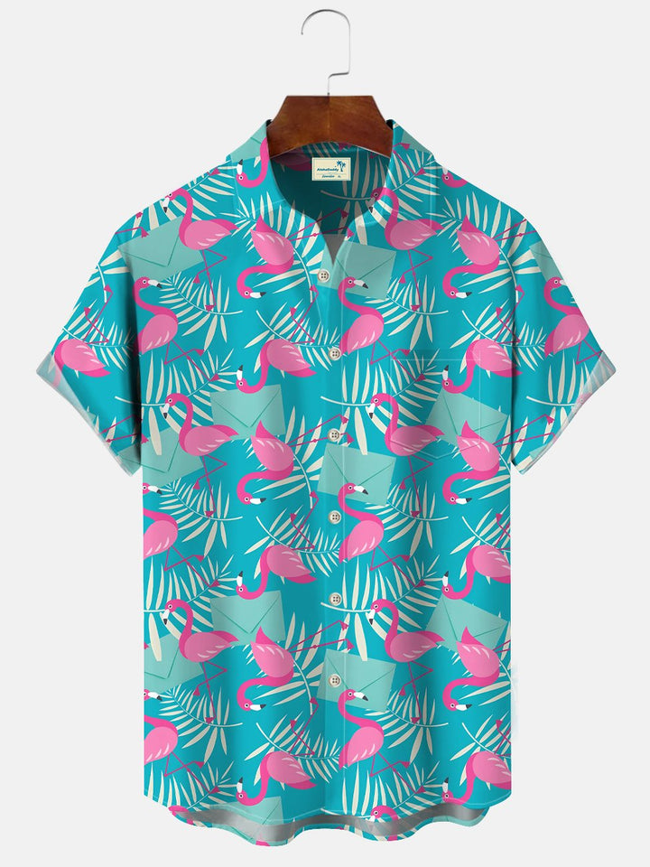 Camisa informal con bolsillos y botones para hombre con diseño de flamencos de verano de Alohadaddy