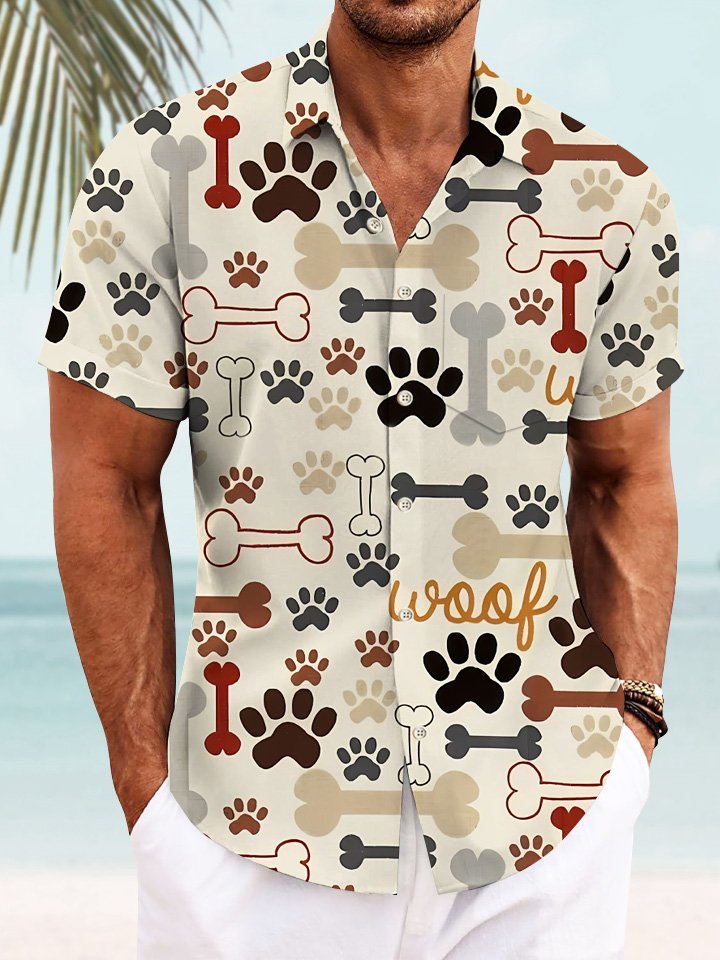 Alohadaddy Summer Animal Puppy Men Button Pocket Casual Vacation Shirt