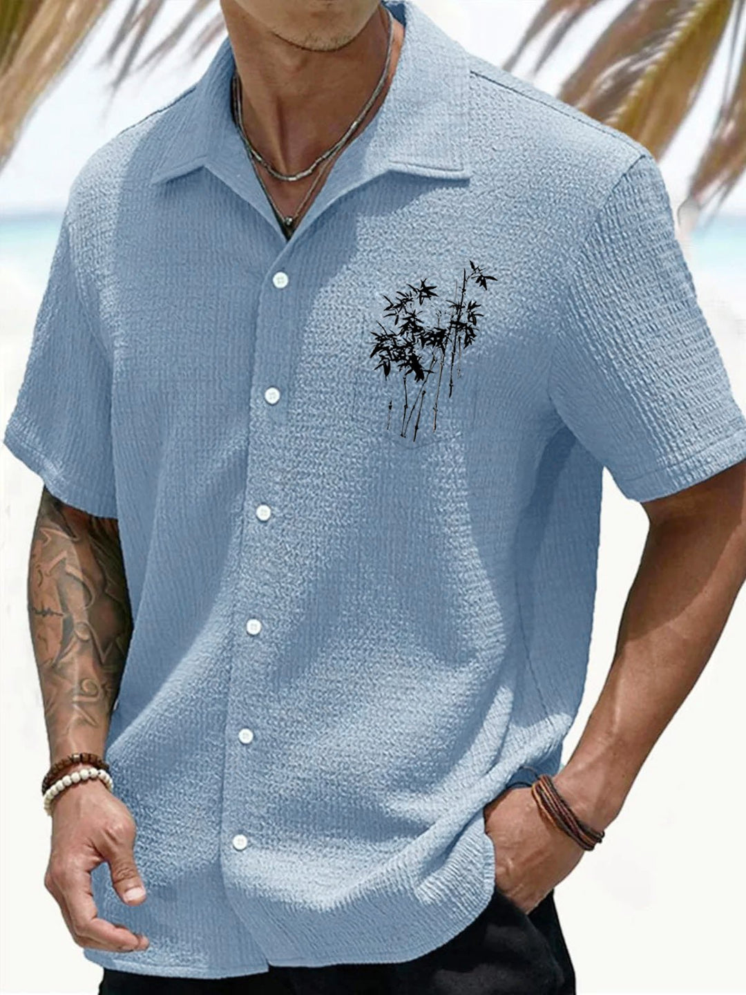 Camisa informal de verano con botones y bolsillos de bambú para hombre de Alohadaddy