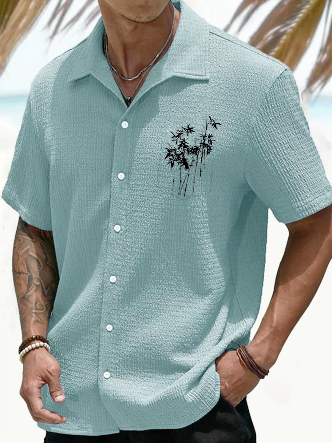 Camisa informal de verano con botones y bolsillos de bambú para hombre de Alohadaddy