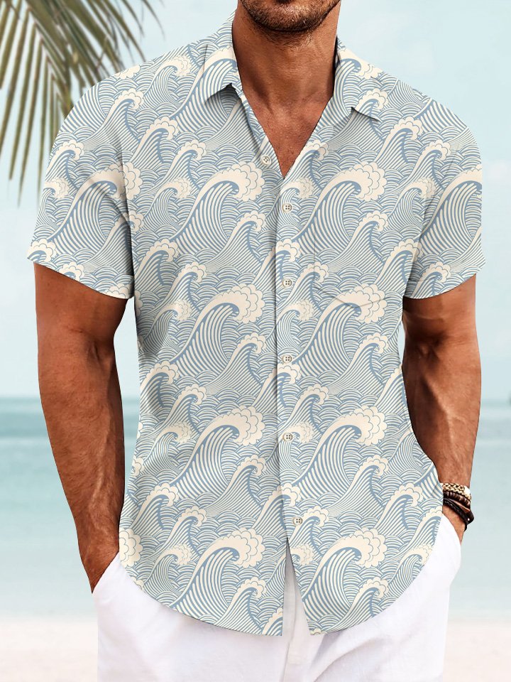 Camisa informal con bolsillos y botones para hombre Summer Wave de Alohadaddy