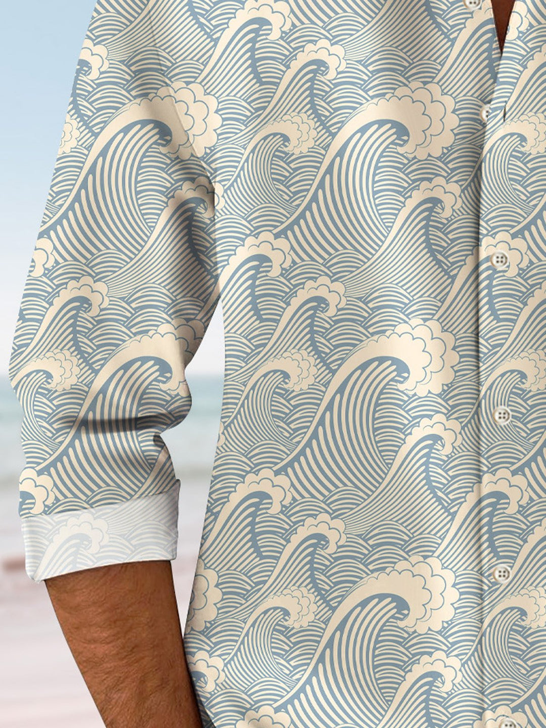 Alohadaddy Summer Wave Mens Button Pocket Casual Long Sleeve Shirt