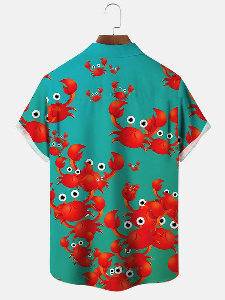 Alohadaddy Summer Ocean Crab Men Button Pocket Casual Vacation Shirt