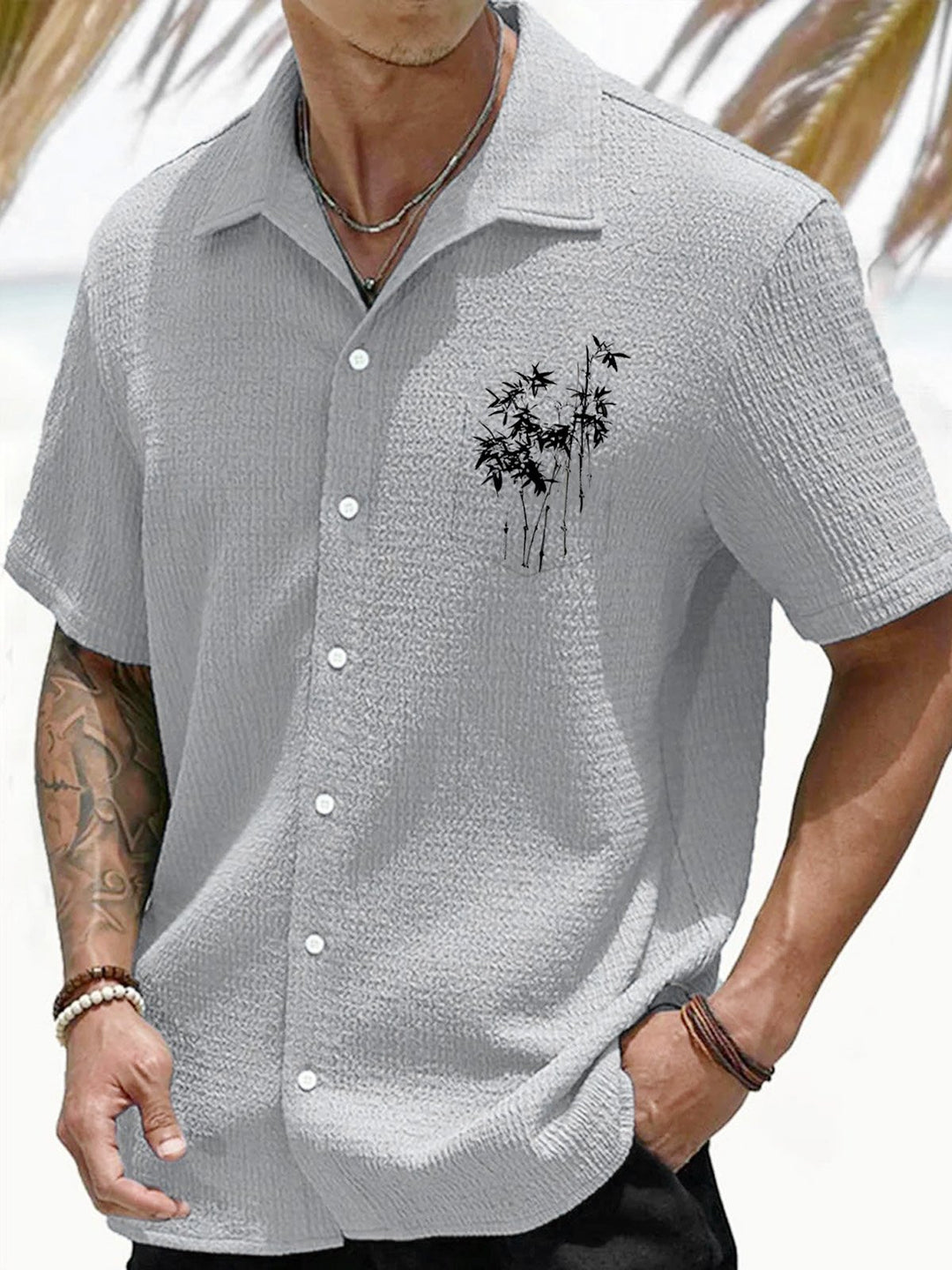 Camisa informal de verano con botones y bolsillos de bambú para hombre de Alohadaddy