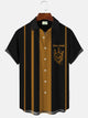 Alohadaddy Summer Geometric Stripes Bowling Men's 50S Commuter Bowling Casual Pocket Button Short Sleeve Shirt