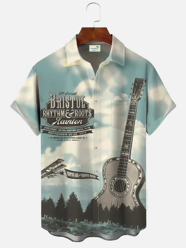 Camisa informal de manga corta con botones y bolsillo para hombre, estilo retro musical, estilo guitarra, de Alohadaddy