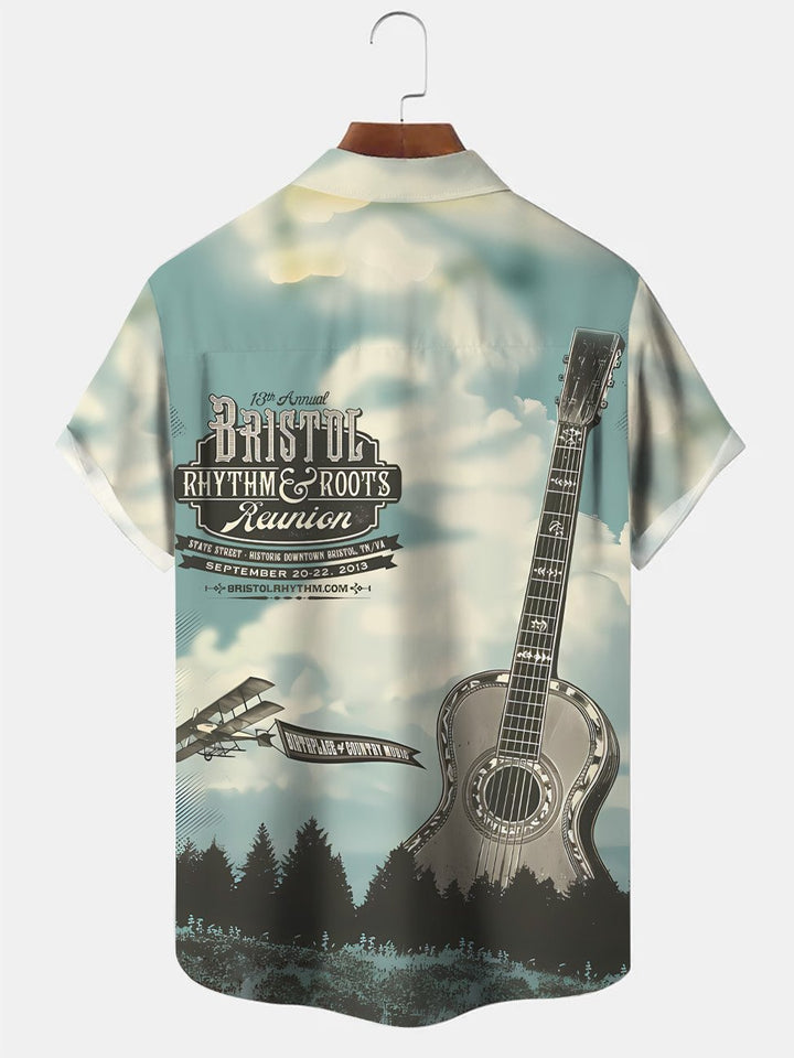 Camisa informal de manga corta con botones y bolsillo para hombre, estilo retro musical, estilo guitarra, de Alohadaddy