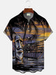 Alohadaddy Summer Coconut Tree Stone Statue Beach Men Button Pocket Casual Vacation Short Sleeve Shirt