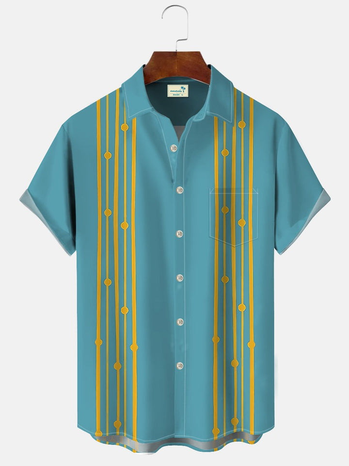 Camisa informal de manga corta con bolsillos y botones para vacaciones de verano para hombre, estilo años 50, con rayas geométricas de Alohadaddy