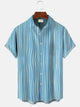 Alohadaddy Summer Stripes Ethnic Pattern Men's 50S Bowling Commuter Button Pocket Short Sleeve Shirt
