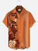 Alohadaddy Coconut Tree Stone Statue Retro Men's 50S Bowling Commuting Pocket Button Short Sleeve Casual Shirt