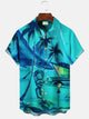 Alohadaddy Coconut Tree Stone Statue Vintage Men's Pocket Button Short Sleeve Casual Vacation Shirt