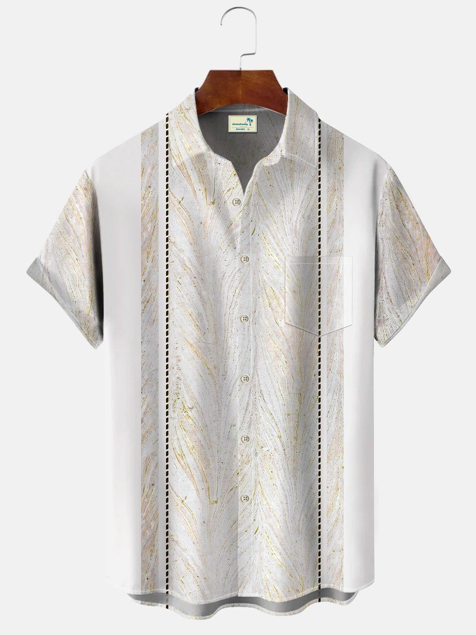 Camisa informal de manga corta con bolsillos y botones para hombre, estilo bolos, estilo años 50, con rayas geométricas y hojas de Alohadaddy