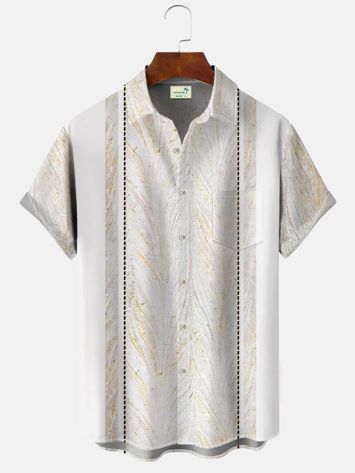 Camisa informal de manga corta con bolsillos y botones para hombre, estilo bolos, estilo años 50, con rayas geométricas y hojas de Alohadaddy