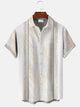 Alohadaddy Leaf Geometric Stripes Men's 50S Bowling Commuter Button Pocket Men's Casual Short Sleeve Shirt