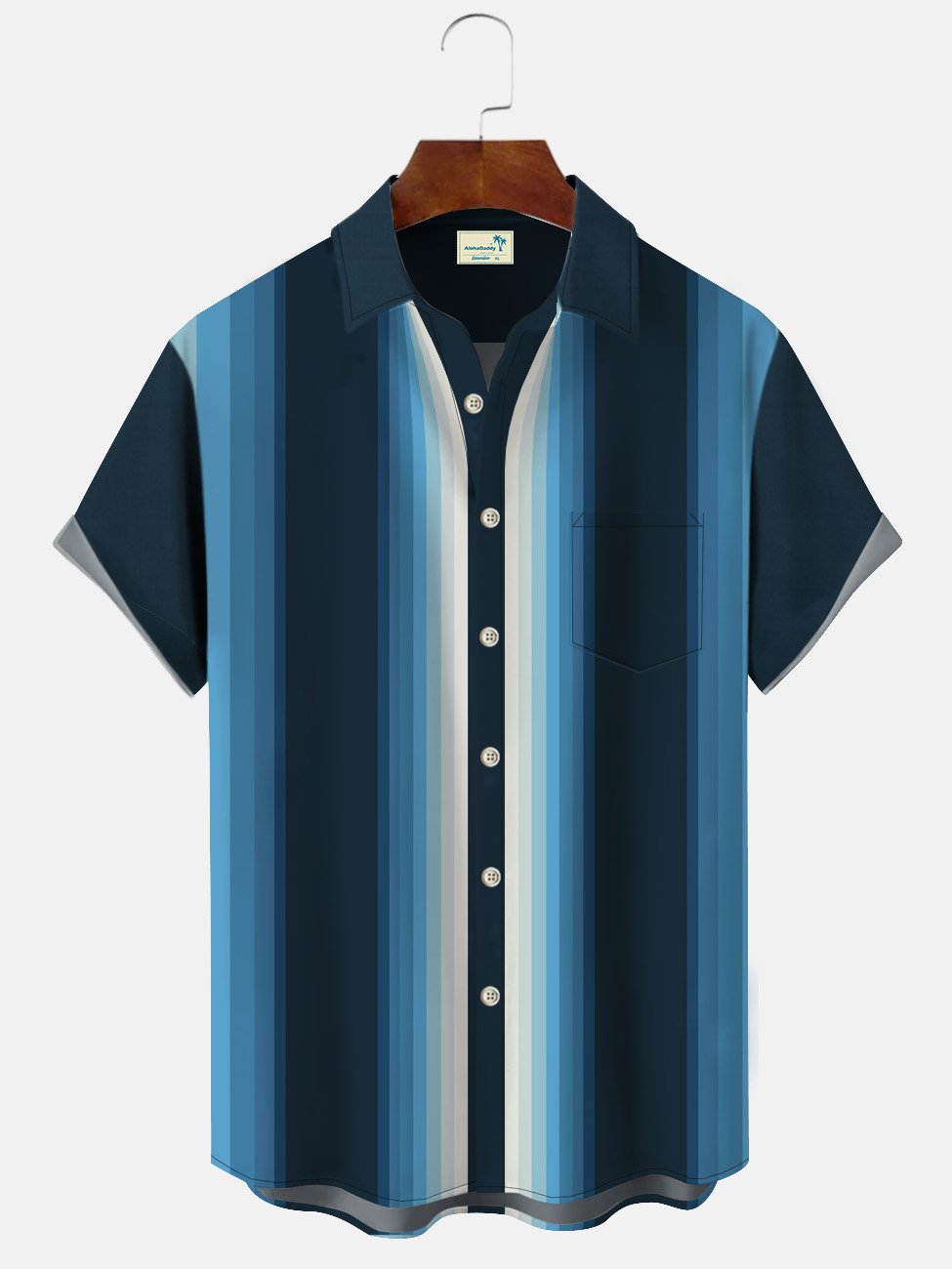 Camisa informal de manga corta con bolsillos y botones para hombre, estilo bolos, estilo años 50, con rayas degradadas, de Alohadaddy