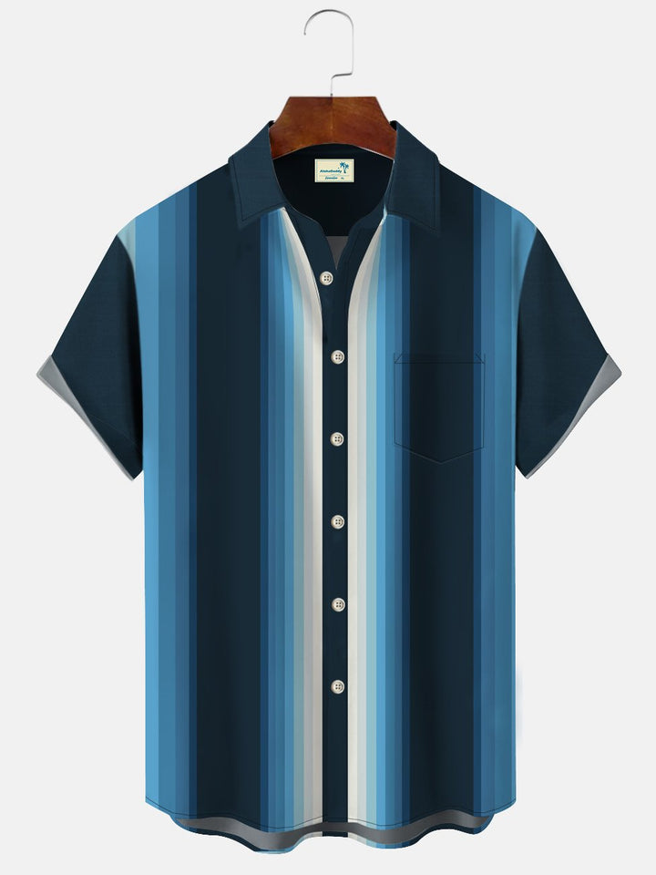 Camisa informal de manga corta con bolsillos y botones para hombre, estilo bolos, estilo años 50, con rayas degradadas, de Alohadaddy