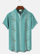 Alohadaddy Geometric Pattern 3D Stereo Men's 50S Bowling Commuter Button Pocket Men's Casual Short Sleeve Shirt