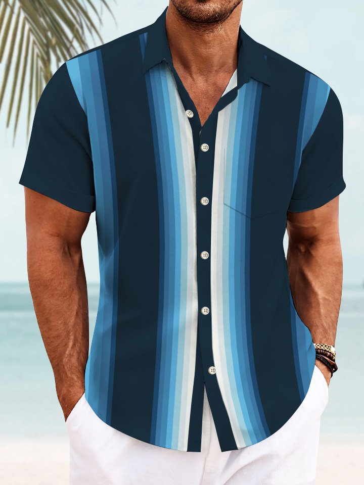 Camisa informal de manga corta con bolsillos y botones para hombre, estilo bolos, estilo años 50, con rayas degradadas, de Alohadaddy