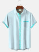 Alohadaddy Leaf Partial Color Contrast Men Pocket Button Casual Commuter 50S Bowling Shirt