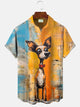 Alohadaddy Animals Funny Animals Dog Oil Painting Art Men Pocket Buttons Casual Short Sleeve Shirt