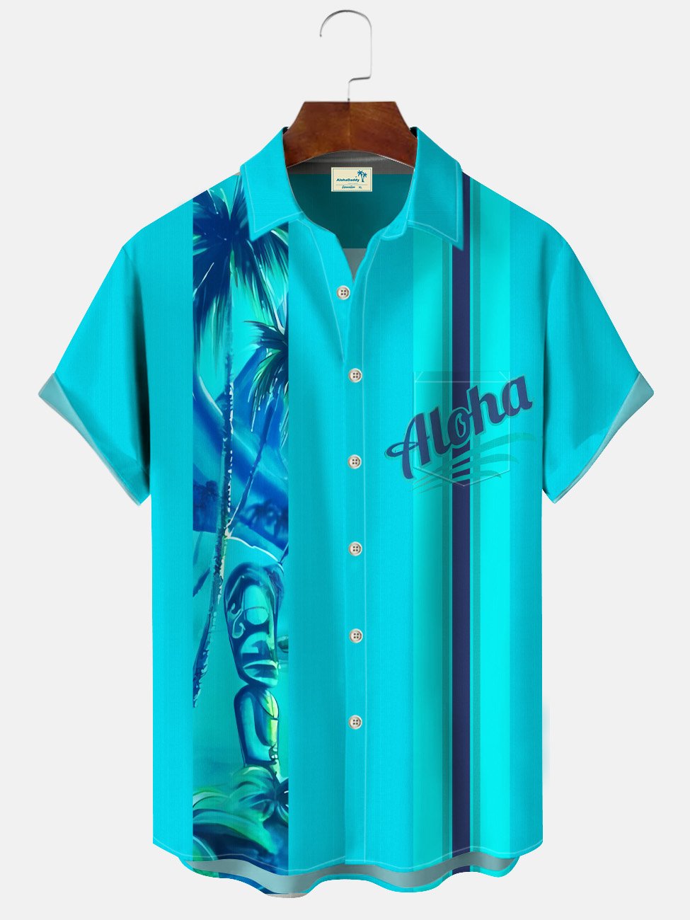 Alohadaddy Text Coconut Tree Stone Statue Geometric Stripes Retro Men&