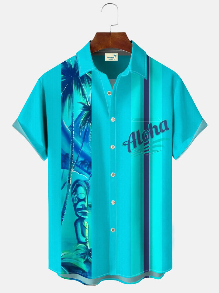 Alohadaddy Text Coconut Tree Stone Statue Geometric Stripes Retro Men&