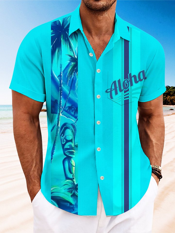 Alohadaddy Text Coconut Tree Stone Statue Geometric Stripes Retro Men&